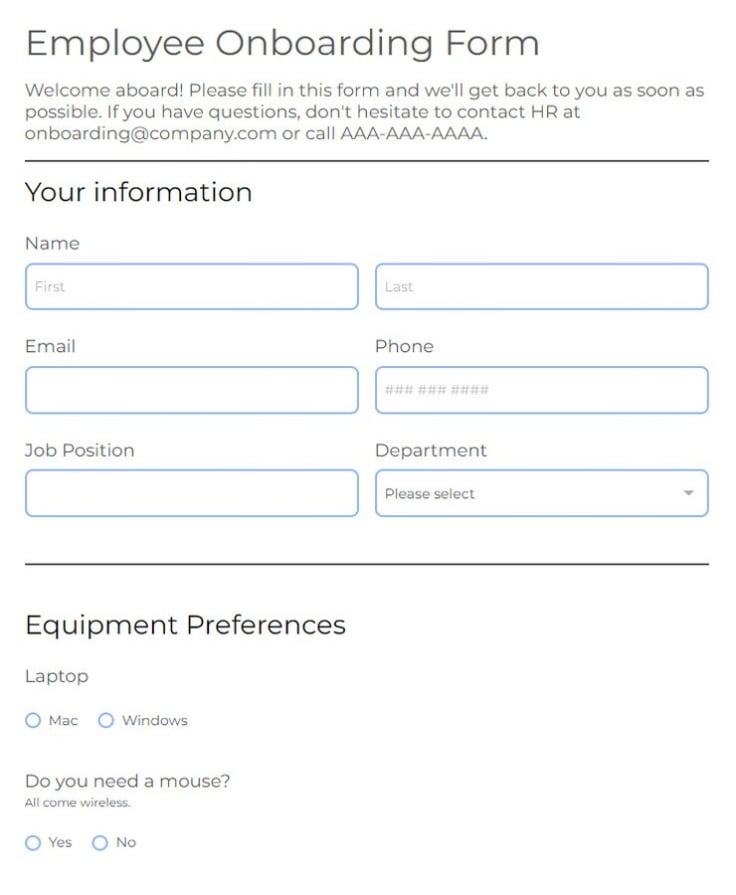IT onboarding request form template 