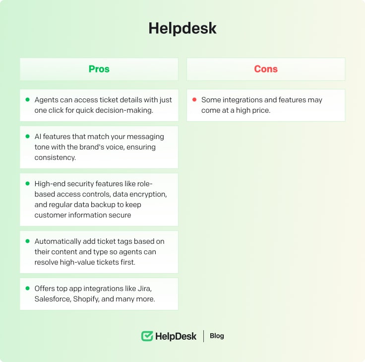 HelpDesk's pros and cons