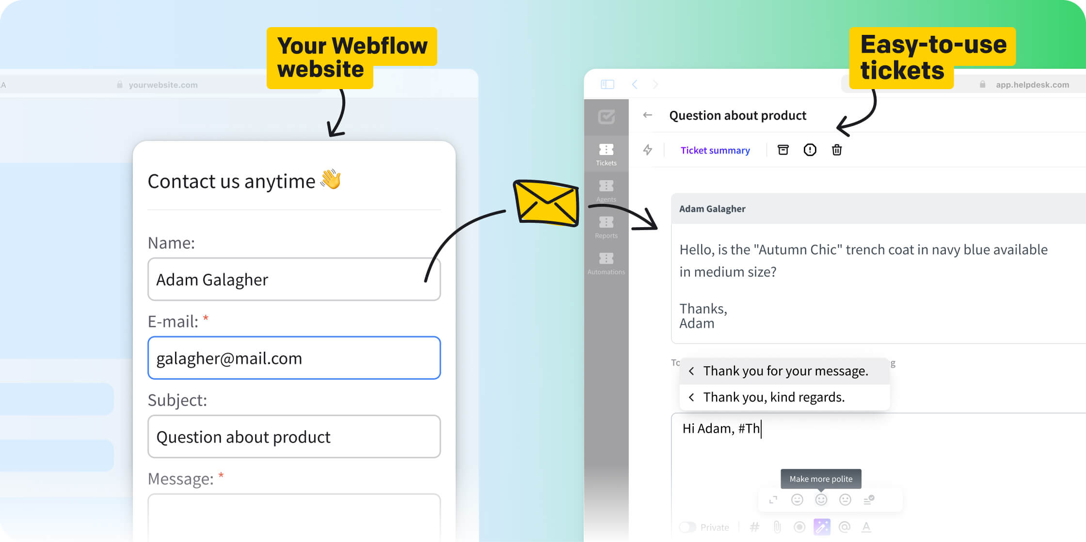 Webflow CMS and HelpDesk integration
