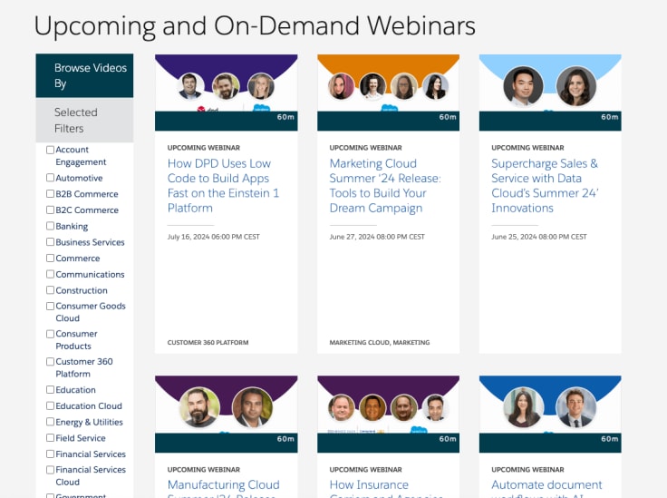 Salesforce training webinars.