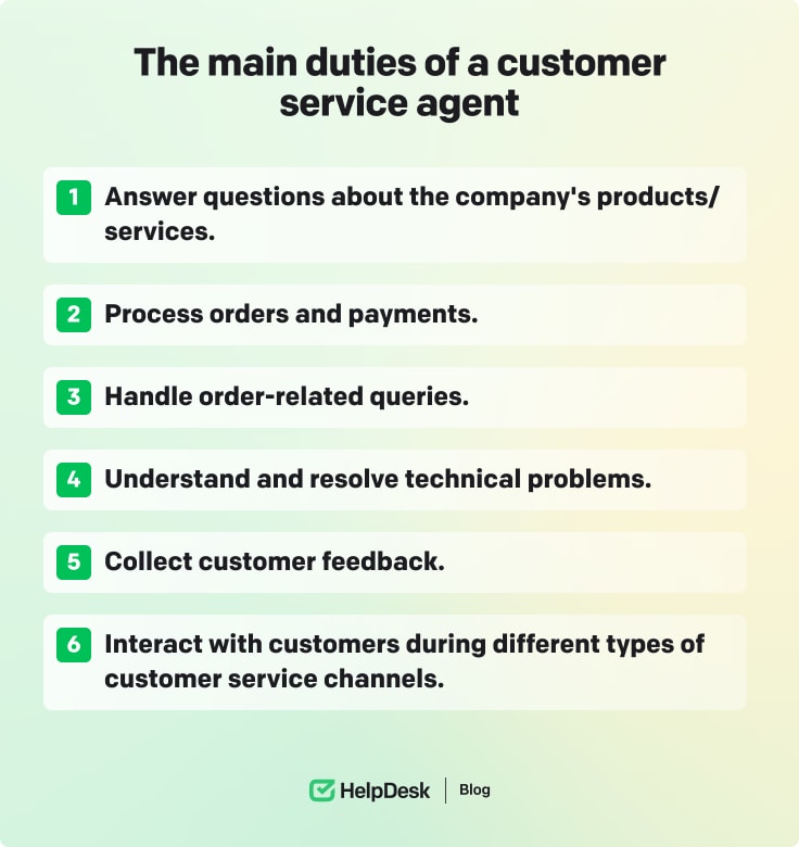 Main duties of the customer service agent