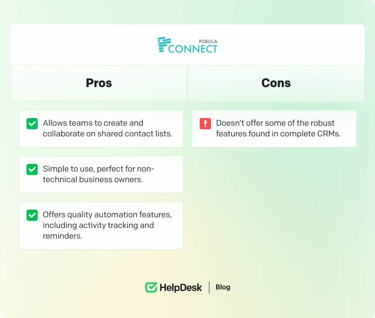 Pobuca Connect CRM pros and cons