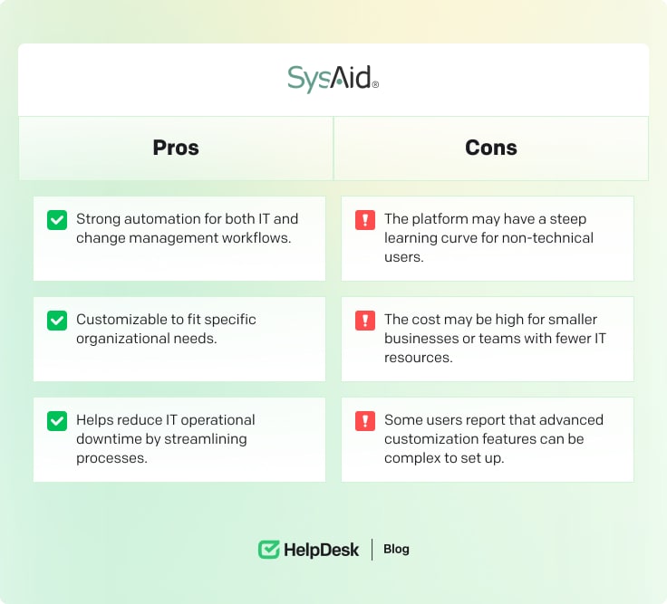 SysAid pros and cons
