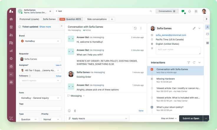 Zendesk dashboard.