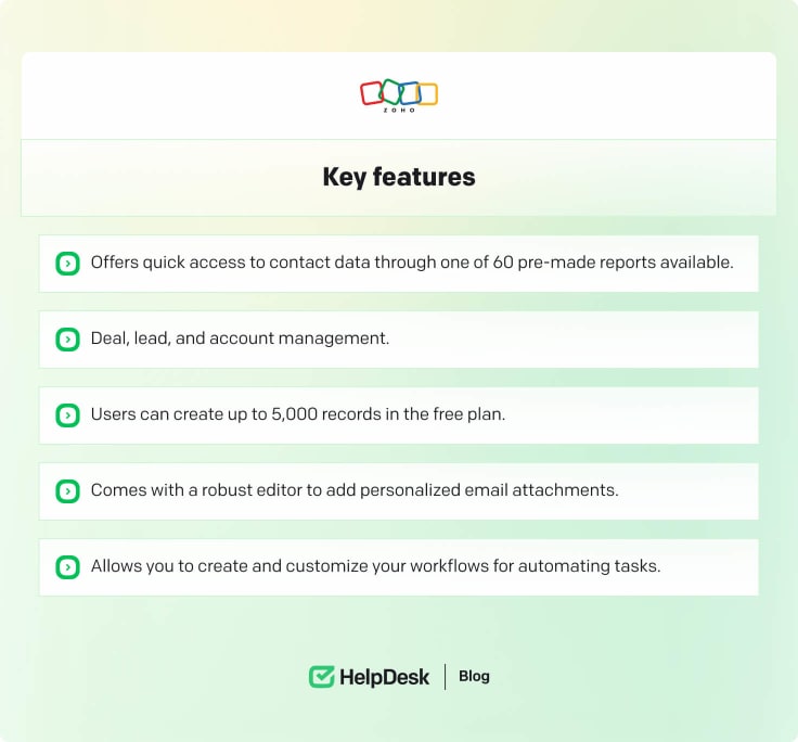 Zoho CRM key features