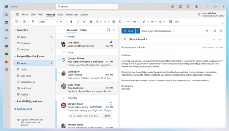 Microsoft outlook interface