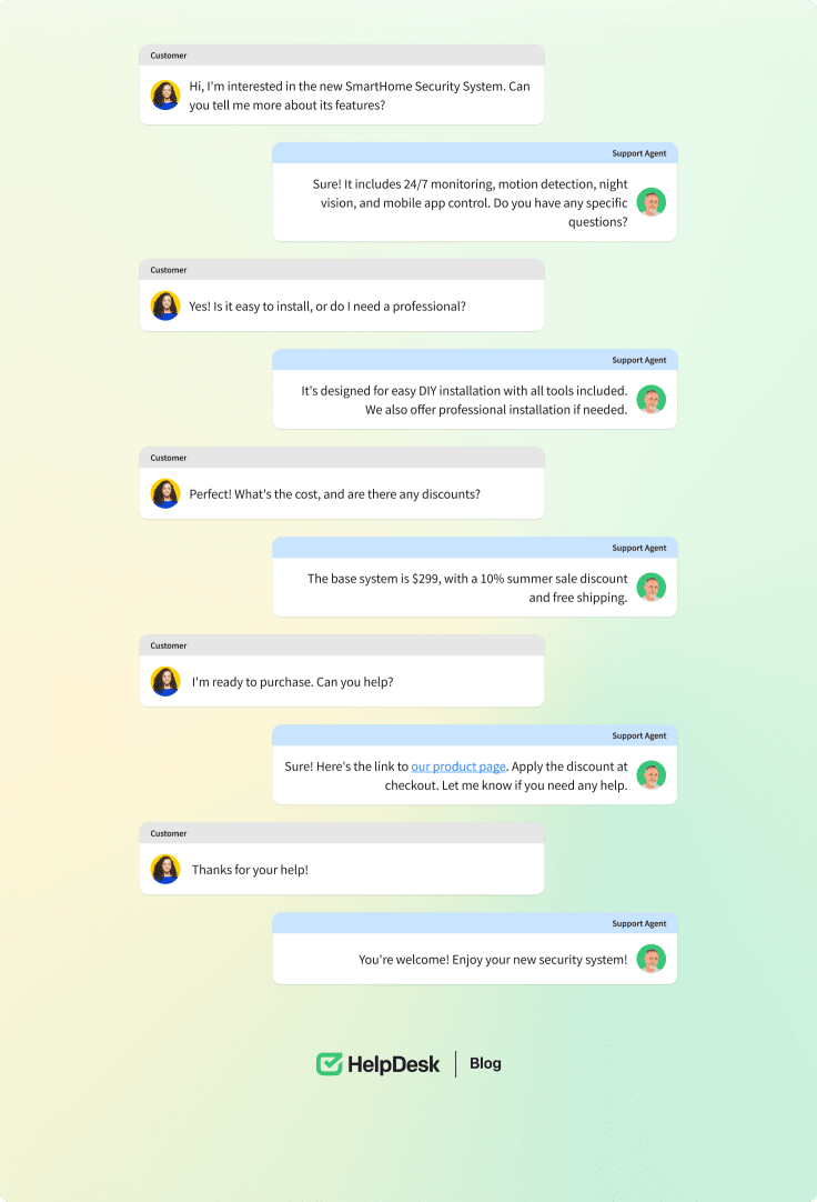 Conversation between support agent and customer
