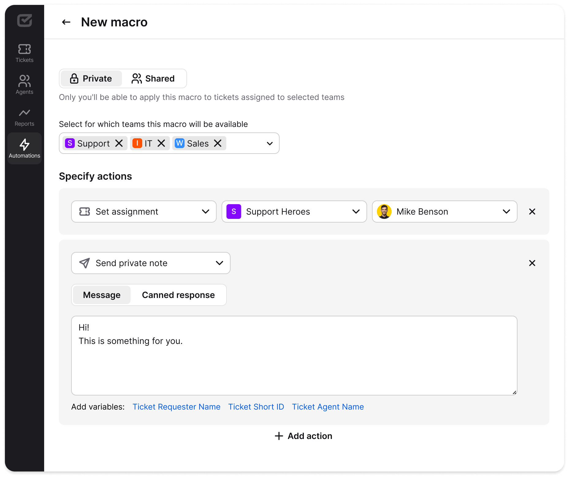 Macros in HelpDesk app