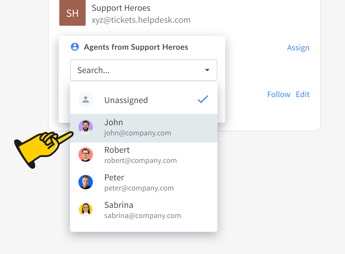 Assigning an agent to a ticket