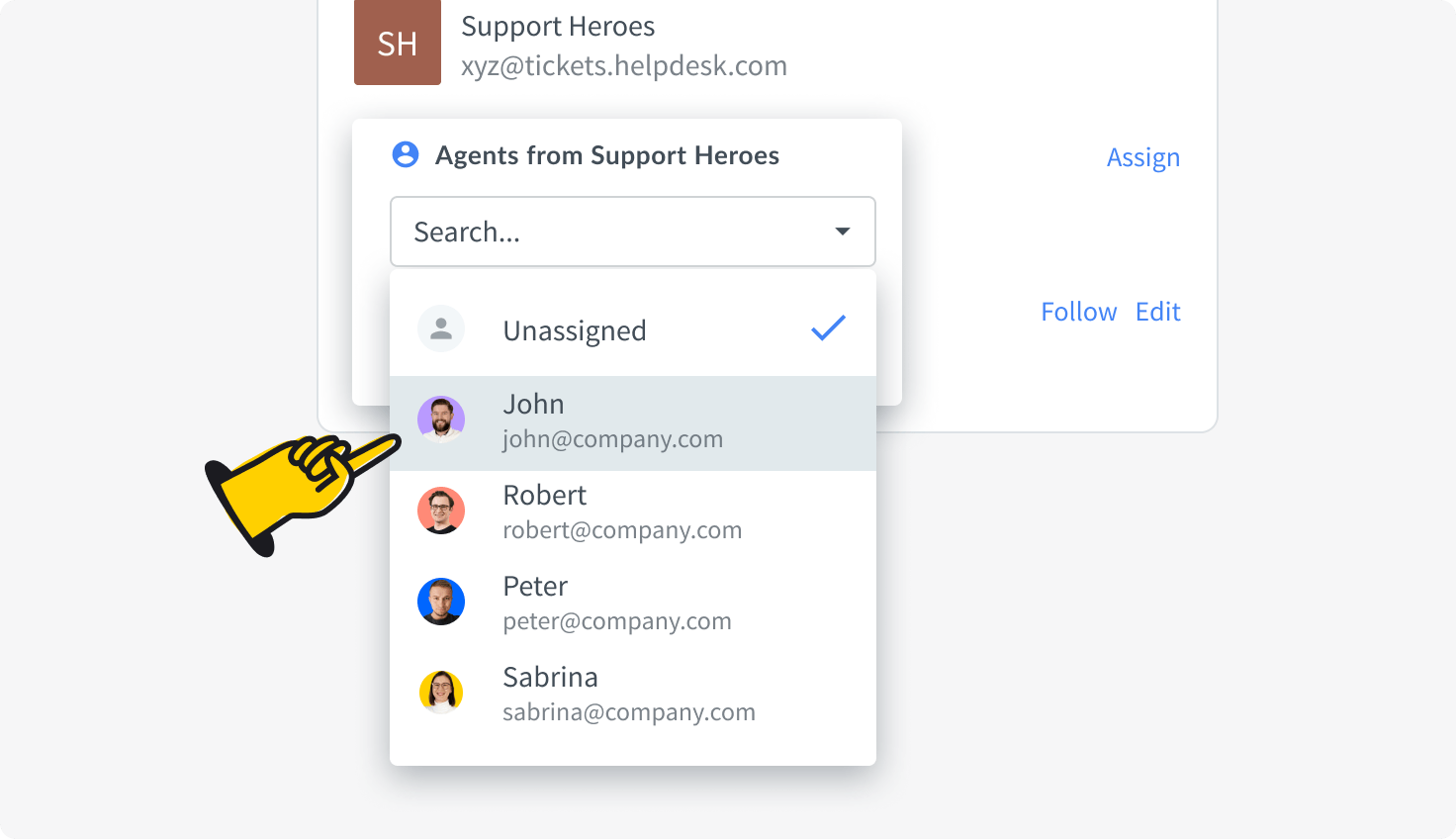 Assigning an agent to a ticket
