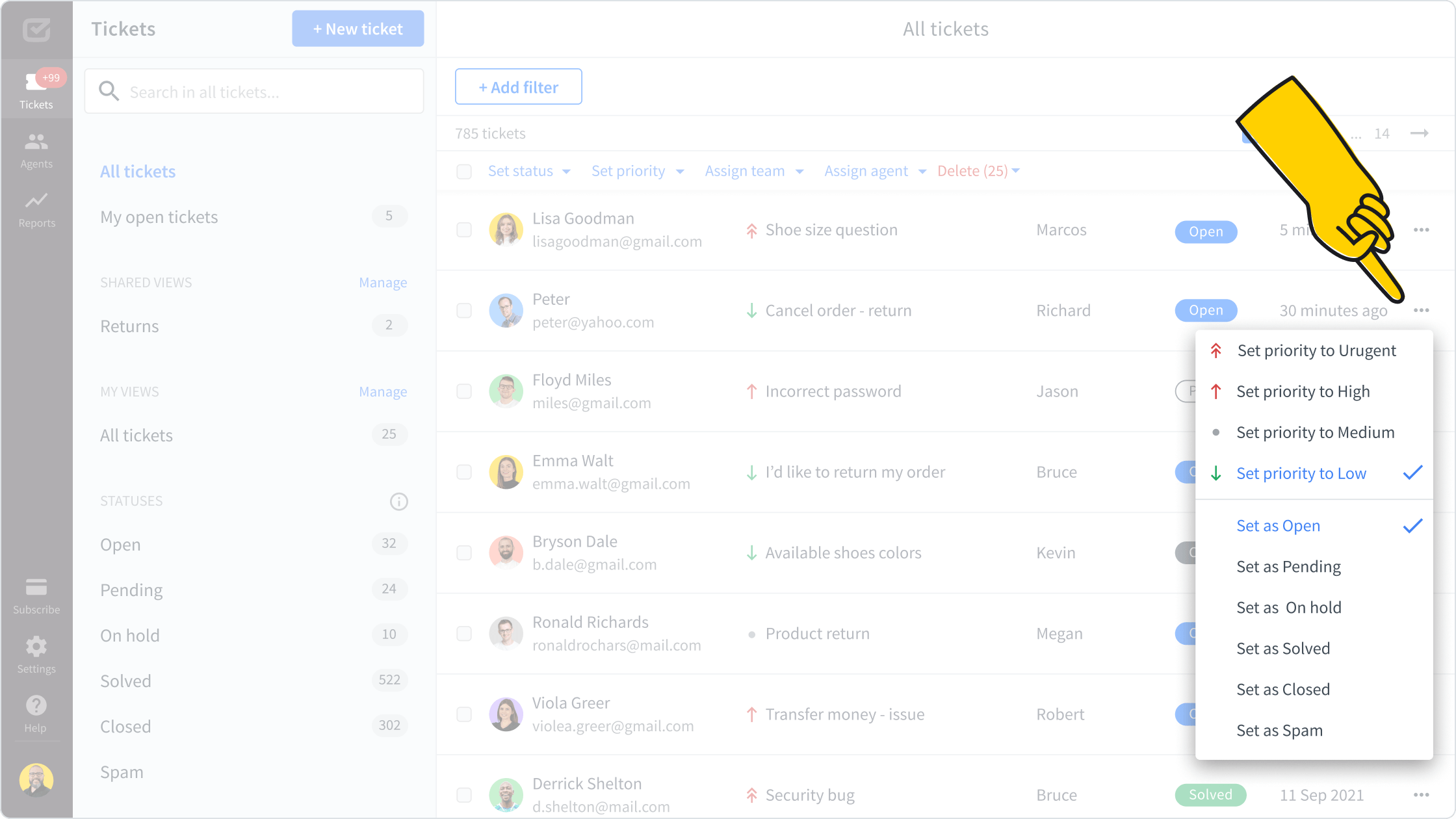 Changing status of tickets in HelpDesk app