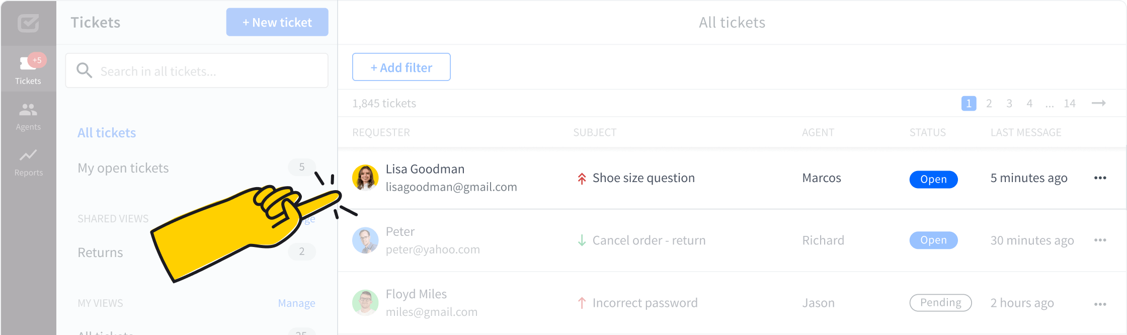 Choosing ticket in HelpDesk