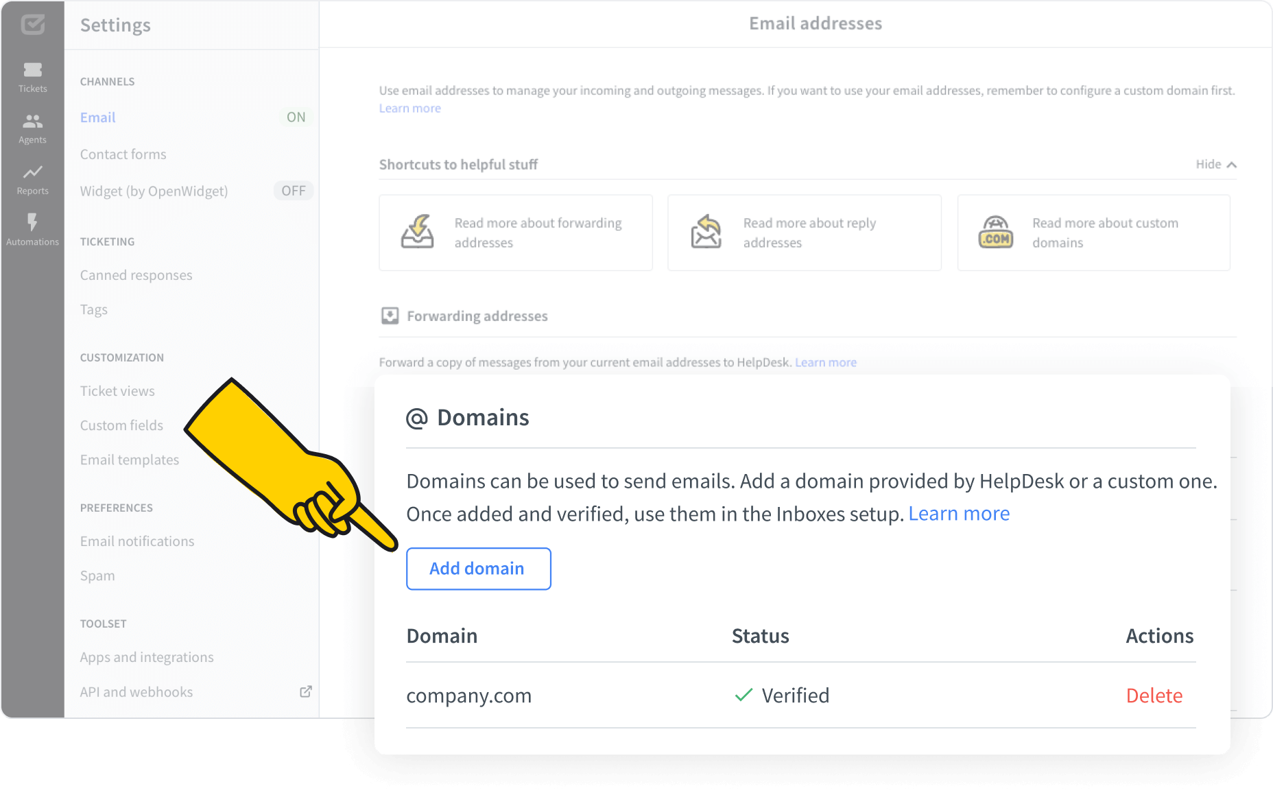 Setting up domain in HelpDesk