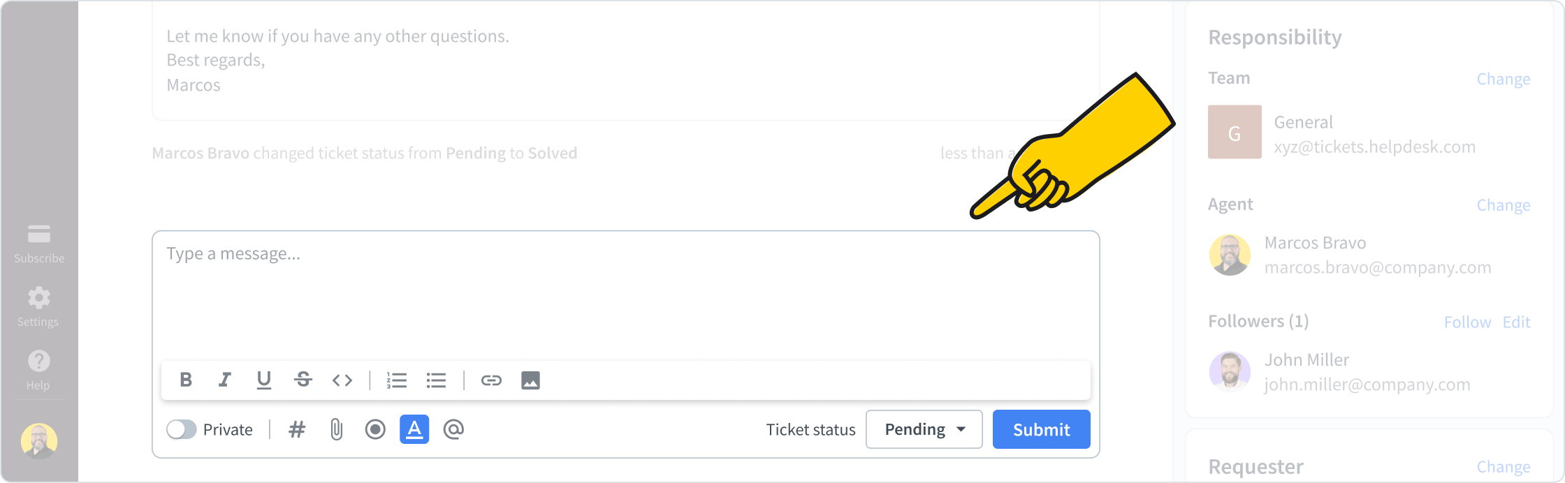 Message area in HelpDesk app