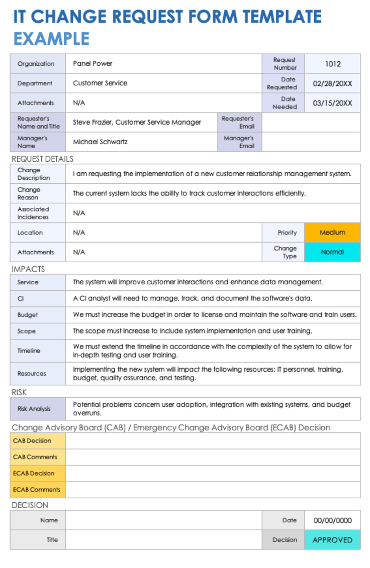 IT change request form template 
