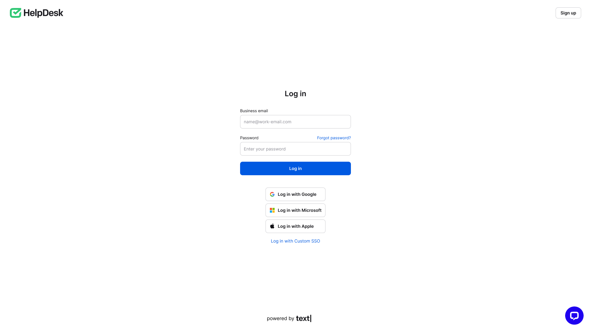 The look of the Text Accounts login space that you can use to log in to HelpDesk.