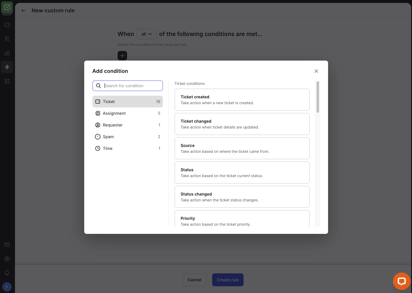 Adding conditions in HelpDesk rules.