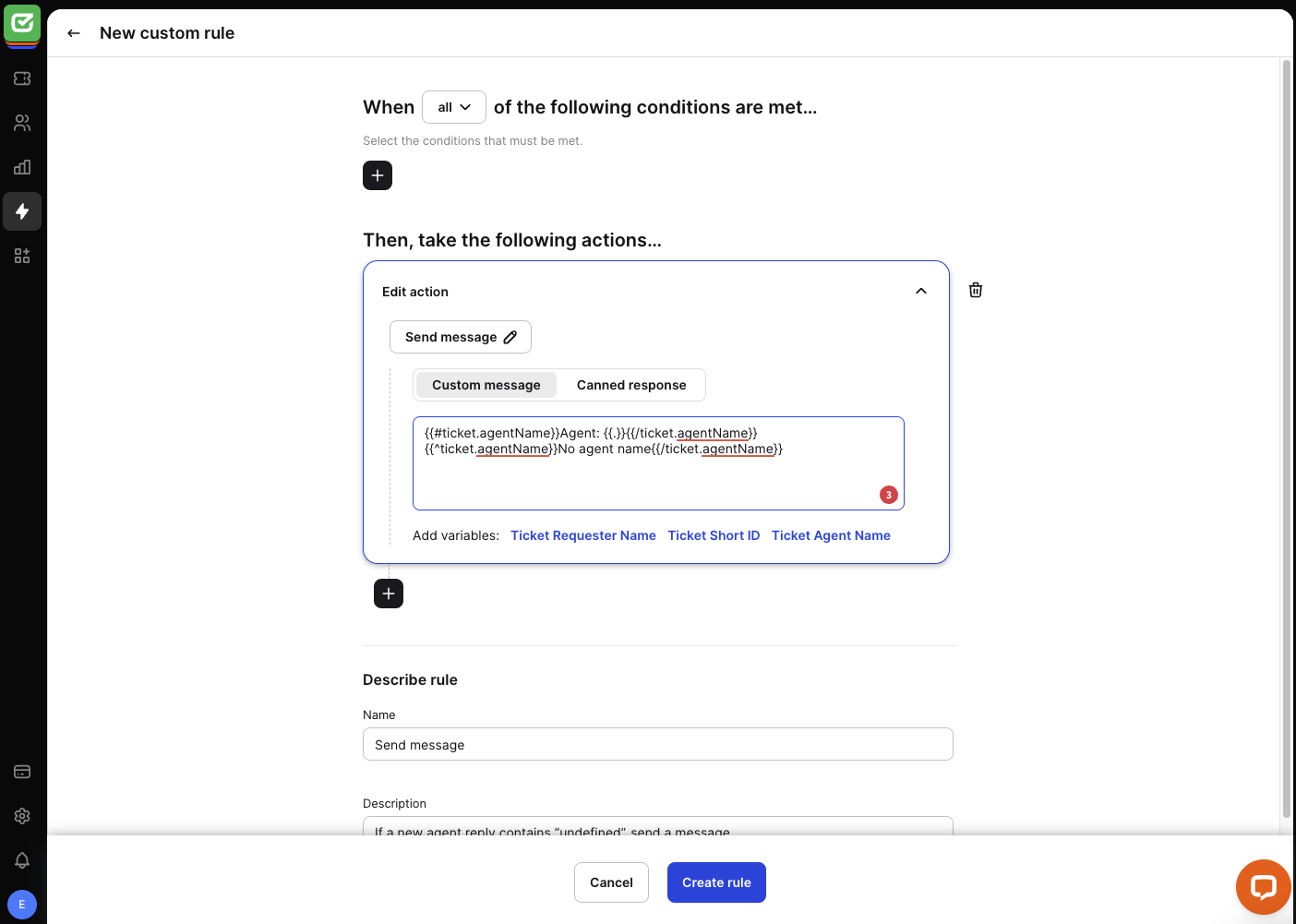 Setting up the &ldquo;If parameter&rdquo; in the message body.