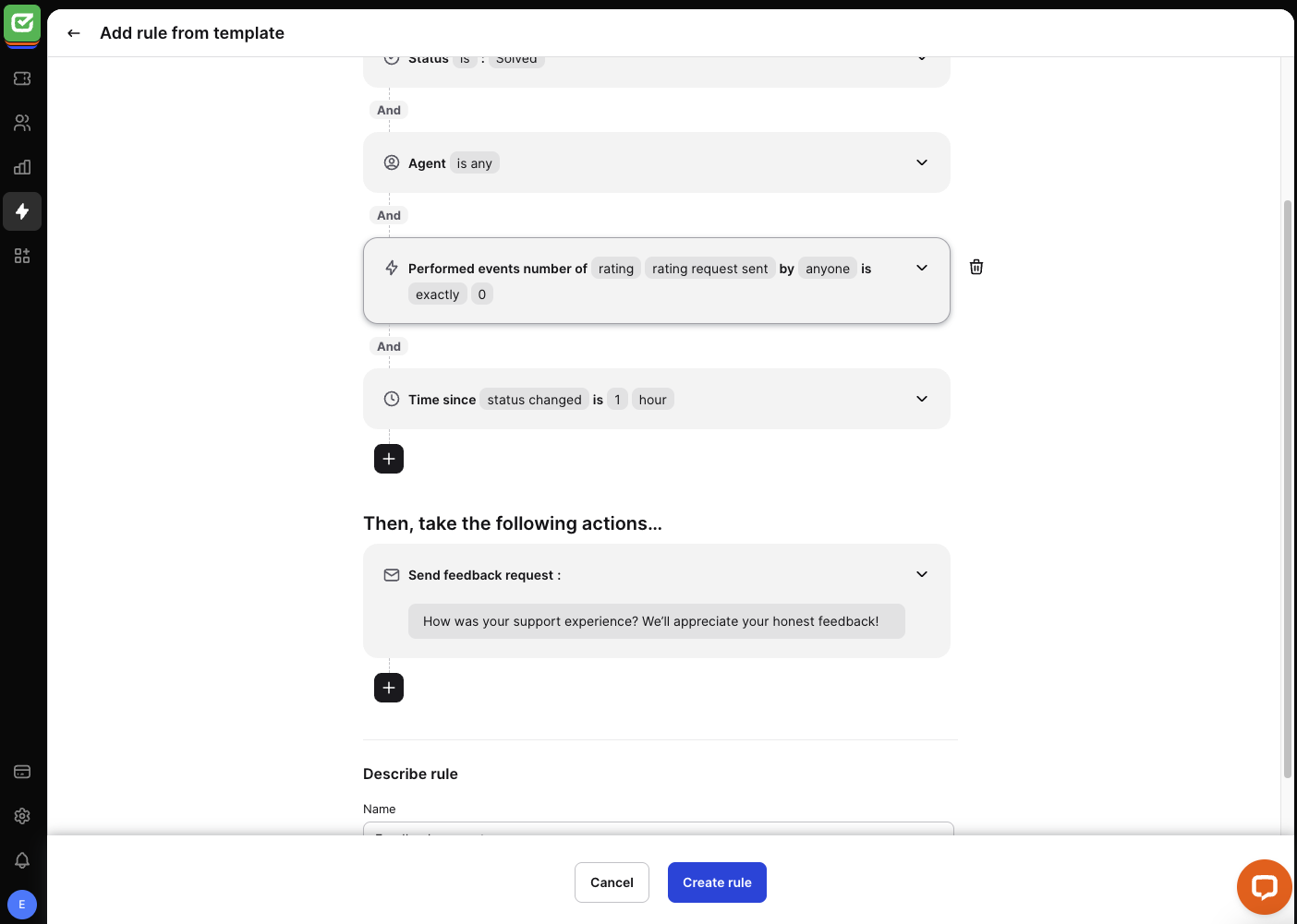 Rule template example in HelpDesk.
