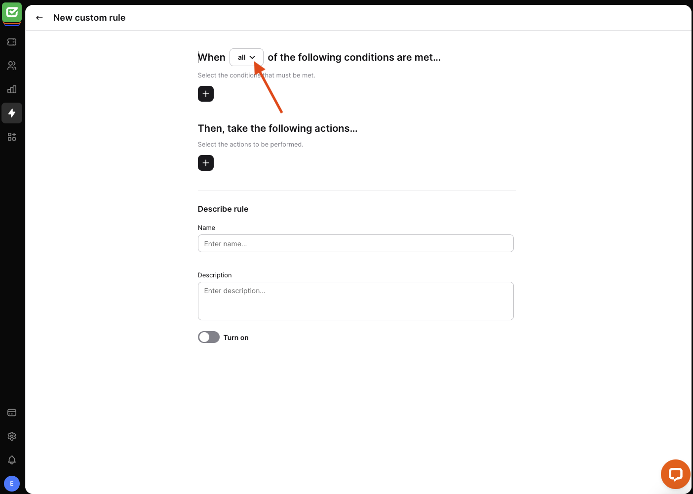  &ldquo;All&rdquo; and &ldquo;Any&rdquo; condition differentiators in HelpDesk rules.