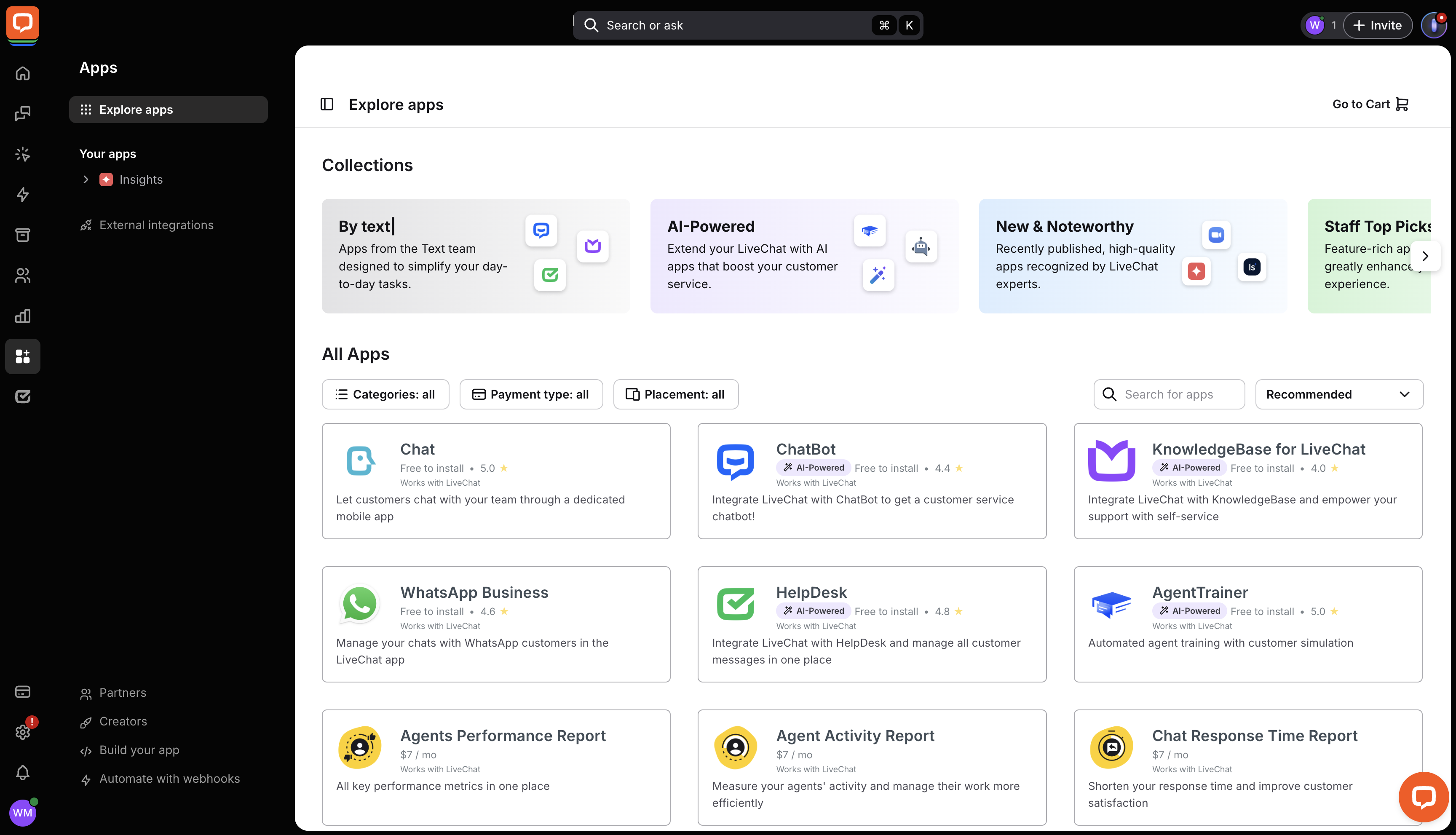 HelpDesk in the recommended applications in LiveChat.