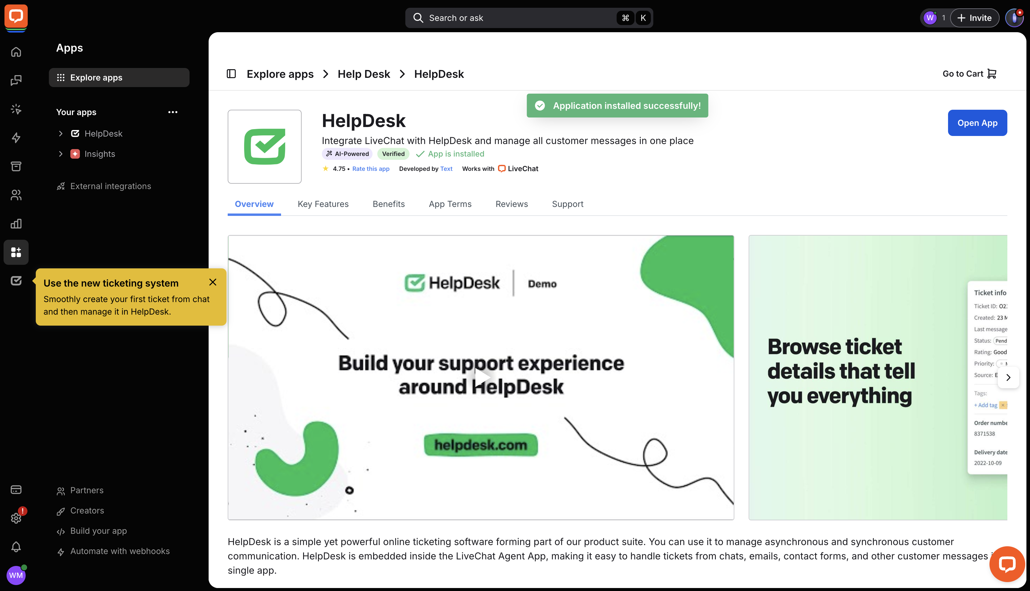 A properly installed HelpDesk in the LiveChat Marketplace.