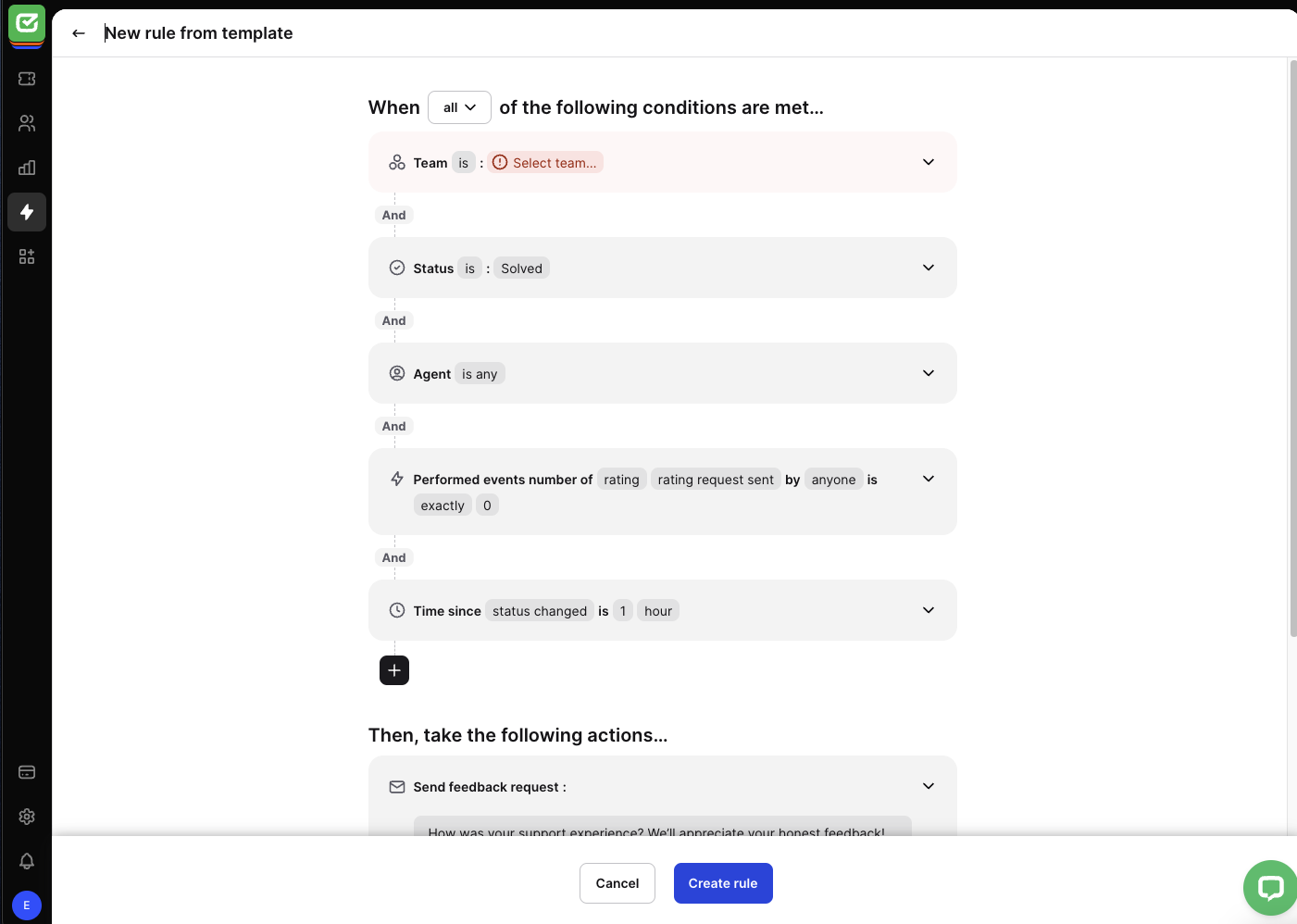 Edit the rule named &ldquo;Feedback request.&rdquo;