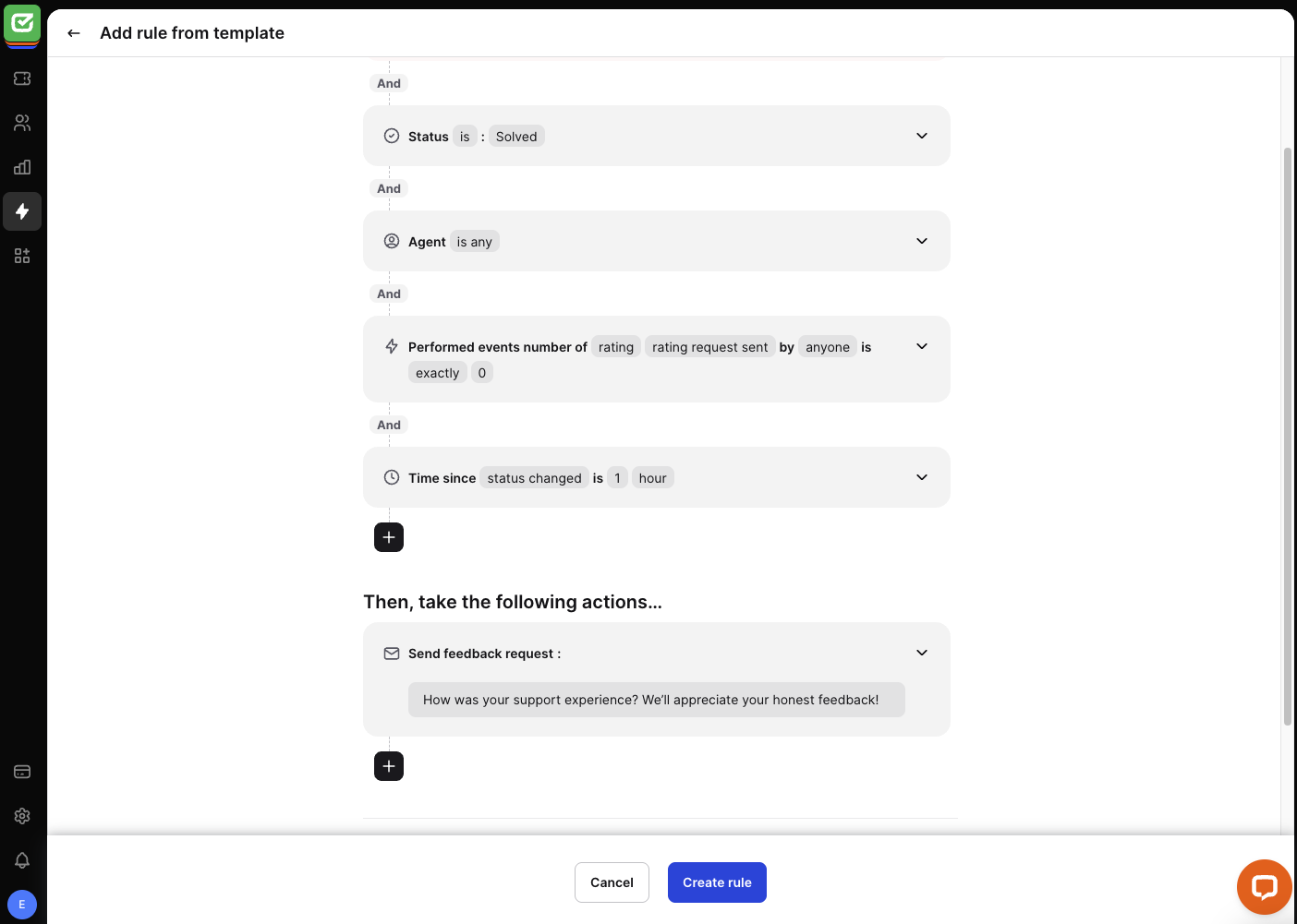 Feedback request rule template.